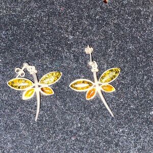 Baltic Amber Dragonfly Earrings